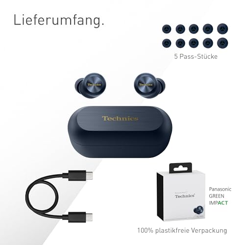 Technics EAH-AZ100E-A Kabellose Ohrhörer mit Geräuschunterdrückung, Multipoint-Bluetooth, Voice Focus AI, Bequeme In-Ear-Kopfhörer, Mitternachtsblau Technics EAH-AZ100E-A Kabellose Ohrhörer mit Geräuschunterdrückung, Multipoint-Bluetooth, Voice Focus AI, Bequeme In-Ear-Kopfhörer, Mitternachtsblau