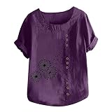 Cotton Linen Tops for Women Plus Size Short Sleeve T Shirts Dandelion Graphic Tees Crewneck Loose Co