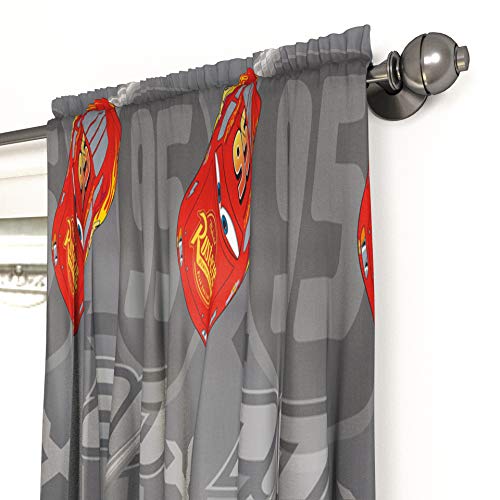 Image of Jay Franco Disney Pixar Cars Lighnting Speed 63 inch Inch Drapes - Beautiful Room Decor & Easy Set Up, Bedding Features Lightning McQueen - Curtains Include 2 Tiebacks, 4 Piece Set (Official Product)