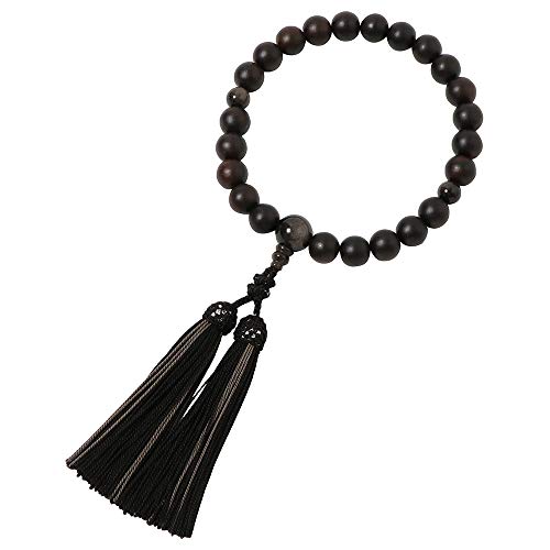 喜芳工房 京念珠 数珠 男性用 メンズ 縞黒檀22玉(艶消し)銀黒曜石(シルバーオプシディアン)入 正絹2色房 すべての宗派対応 桐箱入 証明書付