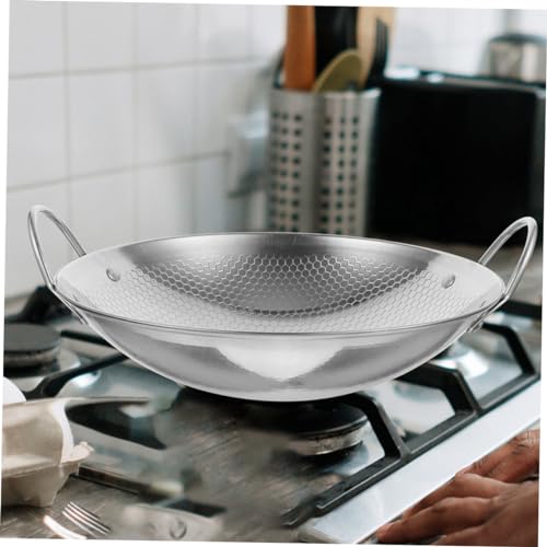 Wok de acero inoxidable con doble asa y estructura de panal miniatura 5
