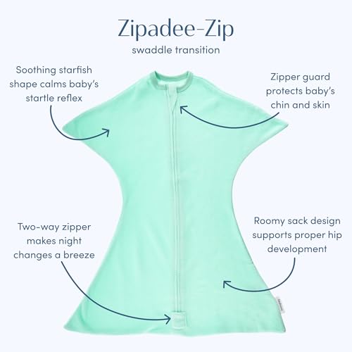 Image of SleepingBaby Zipadee-Zip Fleece Transition Swaddle - Arms-Out Wearable Blanket for Baby Sleep, Soft Breathable Fleece 0.8 TOG - Mint, Medium (6-12 Month)
