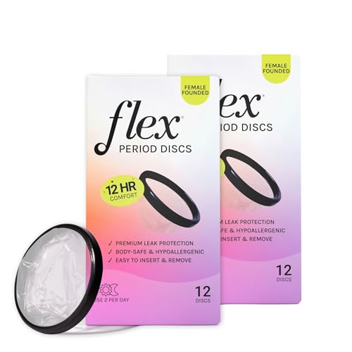 Flex Menstrual Discs | Disposable Period Discs | Reduce Cramps & Dryness | Beginner-Friendly Tampon Alternative | Capacity of 5 Super Tampons | Made in Canada | 2-Pack (24 Total Count)