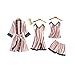 Produktbild Chongmu Damen 4St. Seiden Pyjama Sets Cami Top Sexy Satin Spitze Nachthemd Langärmelig Bademantel Shorts V-Ausschnitt Schlafrock,Rosa,M-L