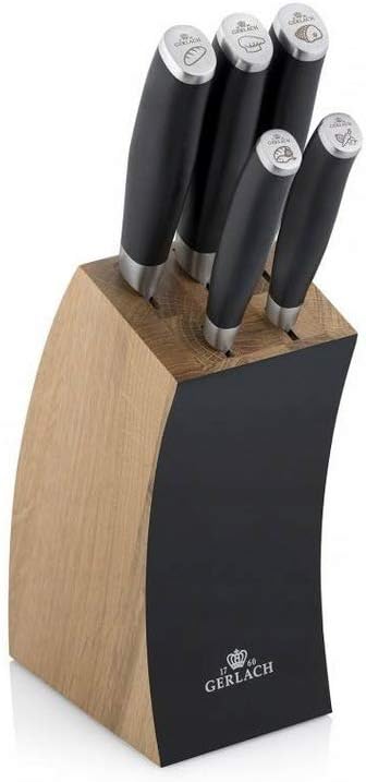 Gerlach G02-991AM-ZENB-05PU-S2S1-01 Set of The Kitchen Knives in Block Deco-G02-991AM-ZENB-05PU-S2S1-01, Stainless Steel, Black