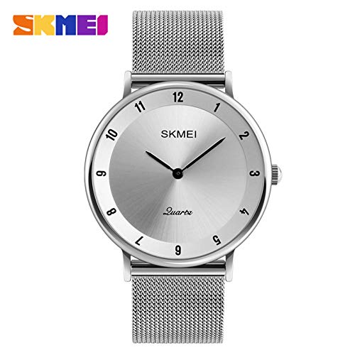 Dophee Montre à Quartz Quartz Analogique Étanche Classique Quartz Montre avec Bracelet en Acier Inoxydable-Surface d'argent et Aiguille Noir