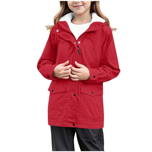 Toddler Kids Hooded Jacket 𝗦𝗵erpa Lined Zip Solid Windproof Raincoat Thick Fleece Warm Outerwear with Pocket2