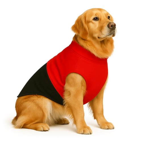 Image of The Pets Company Dog Winter Coat Jacket, Clothes, Windproof, Reversible, Light Weight, Washable, Ultra Warm Thick Fleece Lined Dog Vest for Cold Weather Protection, (Red Black, Large - 26 Inch)