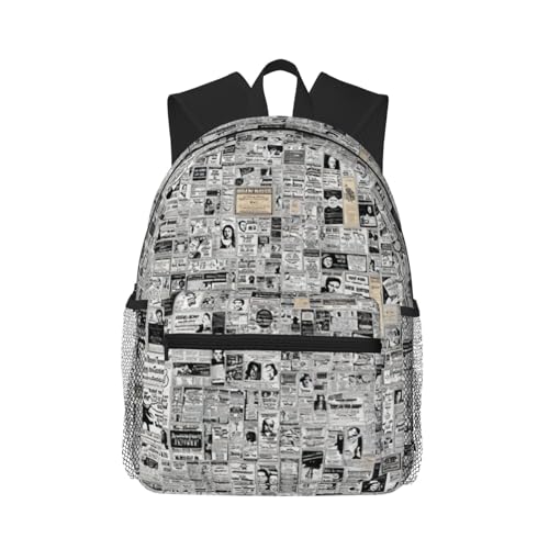 Sac à dos décontracté léger au style unique imprimé journal HD