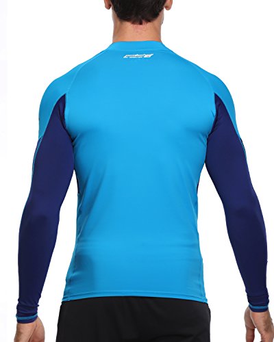 AXESEA Men Long Sleeve Rash Guard UPF 50+ Second Skin Fabric Swim Shirt,Blue,L