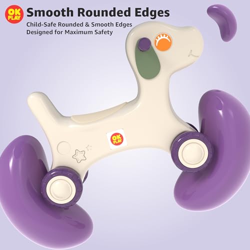 Image of OK PLAY Puppy Ride On Push On for Kids | Backrest | Easy Grip | Anti Skid | Four Wheel Ride | Baby Ride On | Indoors and Outdoors Games | Light-Weight | Durable | Portable | Purple & Ivory | 1 Years+