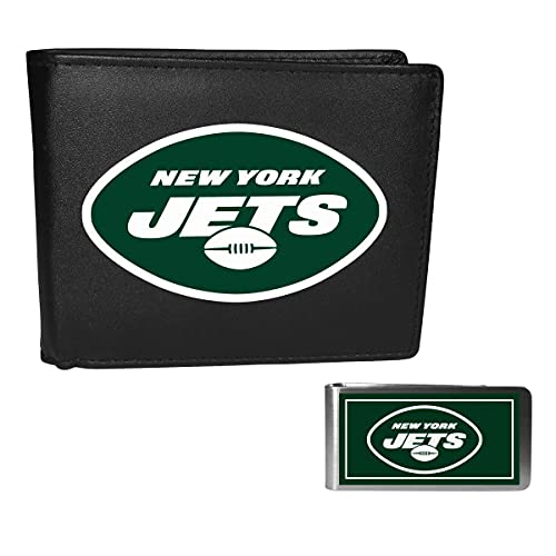 Siskiyou Sports NFL New York Jets Leather Bi-fold Wallet & Color Money Clip, Black, One Size
