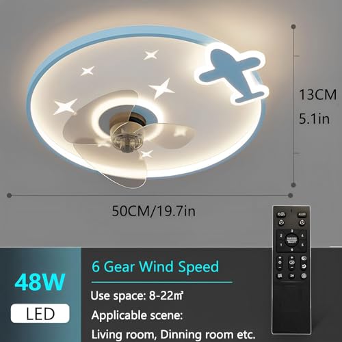 Indoor-6-Speed-Ceiling-Fan-Light-Dimmable-LED-Ceiling-Light-with-Fan-Girl-Boy-Kids-Room-Mute-Ceiling-Fan-with-Light-Low-Profile-Ceiling-Lights-Fan-Lighting-Flush-Mount