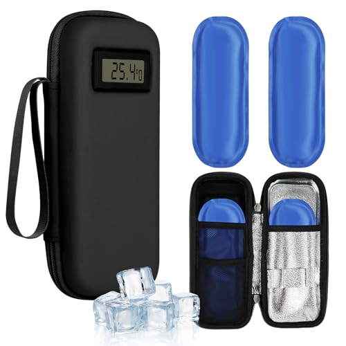 Fefod Insulin Kühltasche mit 2 TSA Kühlakku, Diabetiker Tasche mit Temperaturanzeige, Insulin Pen Tasche Klein Isoliertasche Kühlbox Mini Etui Tasche für Pen Spritzen Epipen Spritzen Diabetikerzubehör