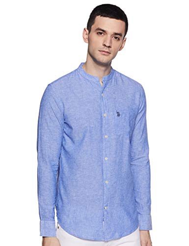 Image of US Polo Association Men's Solid Regular Fit Button Down Shirt (USSH6039H Grey, Blue and Red 3XL)