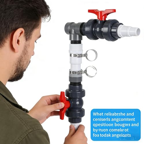 Bypass Pool Set, Wärmepumpen Anschluss Set, Ø 50 mm Wärmepumpe Pool Anschluss Set, Adapter für Pool Heizung mit 32mm 38mm Schläuchen, Steuerung der Wasserzufuhr für eine optimale Temperaturregulierung