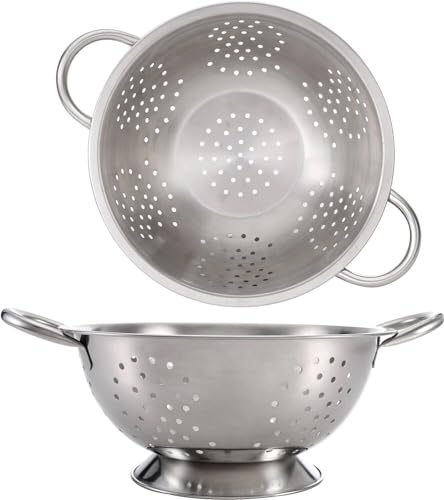 MAXPERKX 18/20/24/28cm Stainless Steel Deep Colander Strainer with Large Holes for Pasta Vegetables Fruits Rice Beans Noodles Handle Kitchen Healthy Gluten-Free Organic Gourmet Veggie Pasta (28CM)
