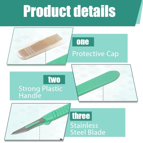 Skalpell Messer, 10 Pack Kunststoff Chirurgische Skalpellmesser, Skalpell Klinge, Sterilisierte Skalpelle, mit Schutzkappe, Einzeln Verpackt