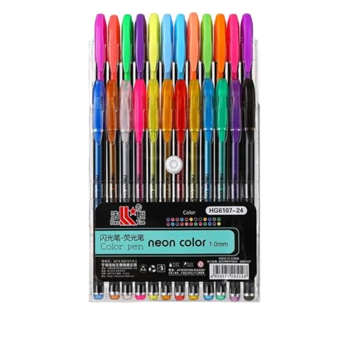 KIT Com 12/24/36 Caneta De gel Colorida CORES NEON e pastel 1,0 mm material escolar marca texto (24)