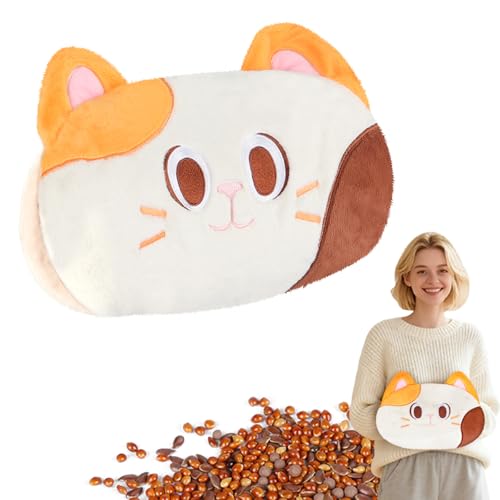 Coussin chauffant pour micro-ondes multi-usage, oreiller en peluche chat orange, chancelière, chauffe-mains, chauffe-mains, ventre, dos, cadeau confortable pour femmes et filles – 22,9 x 33,8 cm, 1 kg
