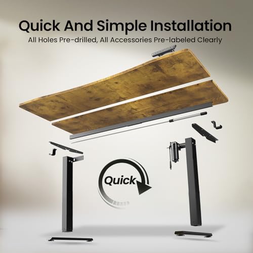Image of Veken 55 x 28 Inch Electric Standing Desk, Sit to Stand Up, Work Home Office Computer Table for Study, Walking Pad, Writing, and Games, Wooden Desktop Desks, Brown
