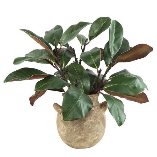 Coferset 5PCS Magnolia Artificial Stems 22 Inch Faux Magnolia Leaves 3D Real Touch Magnolia Branches Fake Greenery Twigs for Indoor Table Vase Office Home Wedding Floral Arrangement