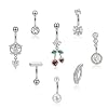 RINHOO FRIENDSHIP 8 Pcs Belly Button Rings Stainless Steel CZ Dangle Navel Piercing Jewelry Set 14G 1.6MM Cute Belly Rings Body Jewelry for Beach Festival Daily