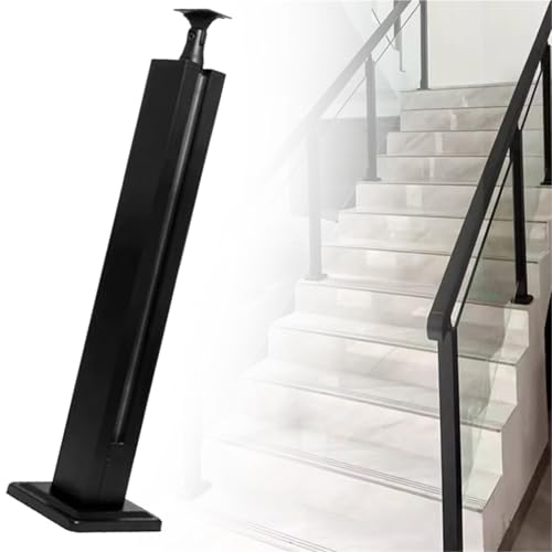 Square Stainless Steel Railing Column, Black Gold Silver Gold Silver Railing Post Kit with Slots &amp; Base, Adjustable Spindles Stair Parapet Post Kit Indoor(A-Edge,Height 44in/110cm)