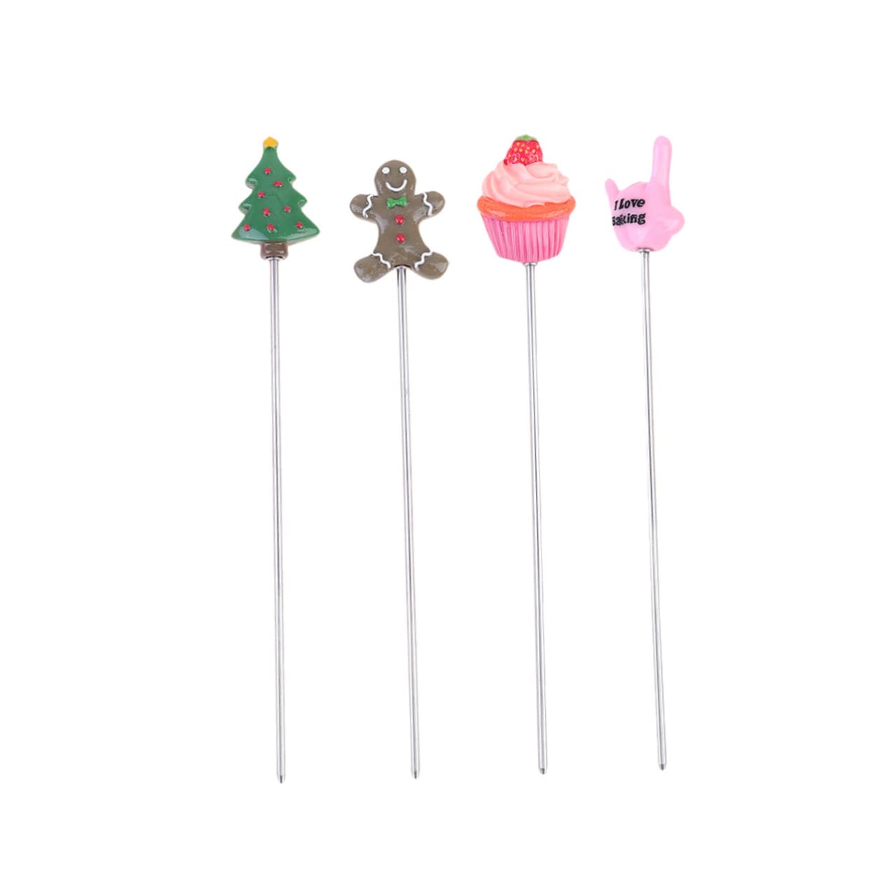 SOESFOUFU 4pcs Stainless Steel Cake Testing Food Grade Baking Tool for Muffins and Cakes Includes Hand Xmas Tree Snowman Designs