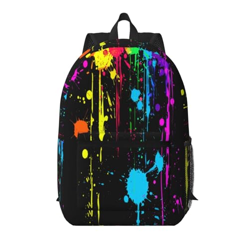 Neon Splatter ink Fashionable Daypack 17 Inches Zippers Backpack Double Shoulder Bag for Women Men