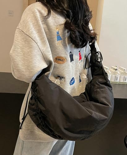 Slouchy Crescent Crossbody Shoulder Bag for Women Large Dumpling Tote Purse Canvas Handbags with Drawstring2