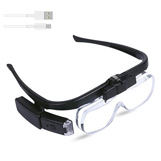 Head Mount Magnifier Glasses with 3 Detachable Lenses, USB Rechargeable LED Light Hands Free Headband Magnifying Glass for Reading Jewelry and Watch Repair Close Work etc