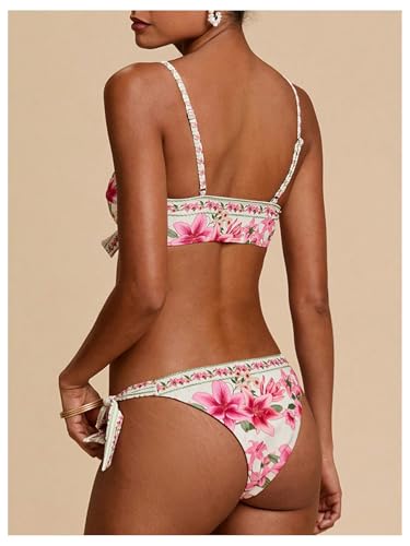 Women's Floral String Bikini Two Piece High Cut Thong Boho Bathing Suit Spaghetti Strap Swimsuits3