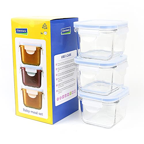 Glasslock (GL-544, 3x 210ml) Viereckige Vorratsdosen aus temperiertem,Glas - Baby Set Typ Cover