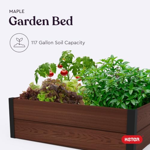Keter 48" X 48" inches Wood Look Raised Garden Bed, Durable Outdoor Herb Garden Planter for Vegetables, Flowers, and Succulents, Brown - Image 6