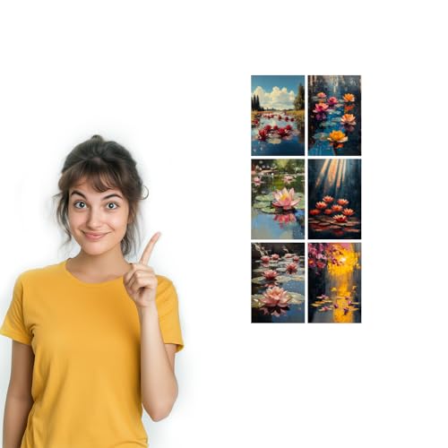 Image of SiddArtify Water Lily Wall Art Poster Print Set - Floral Canvas Prints for Living Room Bedroom Office Decor - Set of 2-4x6 Inch - Board (Pack of 6) - Sticker (Pack of 6)