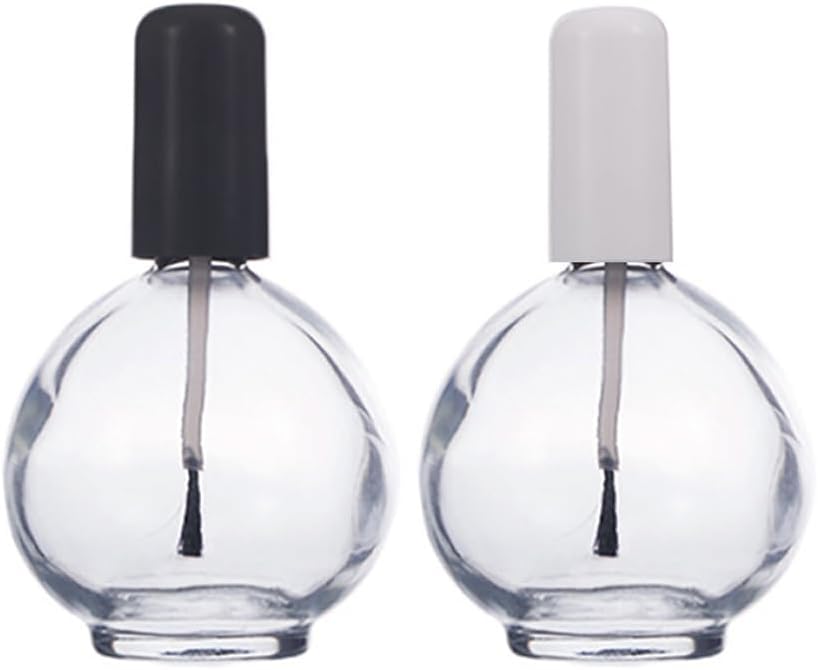 2Pcs 75ML/2.5oz Empty Spherical Clear Glass Nail Polish Bottles with Brush Refillable Nail Polish Container Vials for Nail-Art Manicure(White+Black Lids)