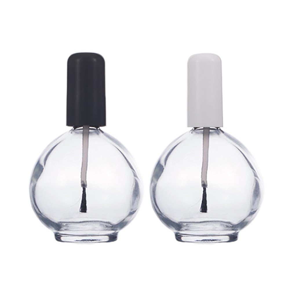 2Pcs 75ml/2.5oz Empty Nail Polish Bottles with Brush Refillable Spherical Clear Glass Containers for DIY Nail Art