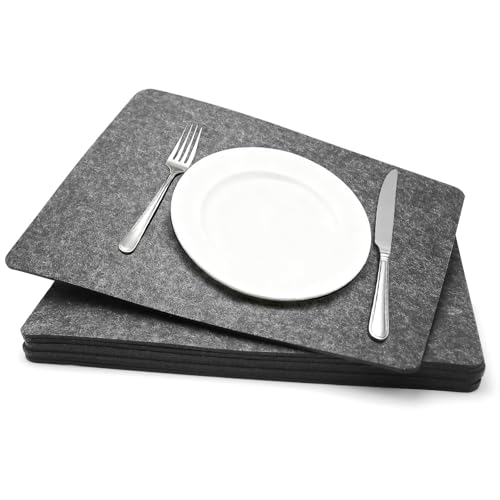Piuluvor 8 Stück Tischsets Filz 44 × 32 cm Platzsets Abwaschbar Dunkelgrau Platzset Filz aus 4 mm Dick für Küche Speisetisch