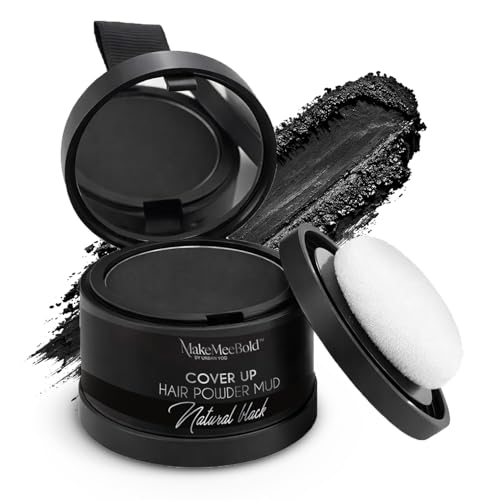 Image of MakeMeeBold Cover Up Hair Powder Mud | Instant Hair Black Touch Up | Hair Powder for Women | Natural Black - Covers Grey Roots & Bald Spots Instantly | Dual Puff Applicator | 4g
