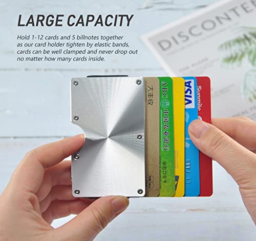 Metal Wallets For Men With Money Clip - Slim Minimalist Aluminum Wallet Credit Card Holder Rfid Blocking(Cd Raised Grain, Silver) #TOP1