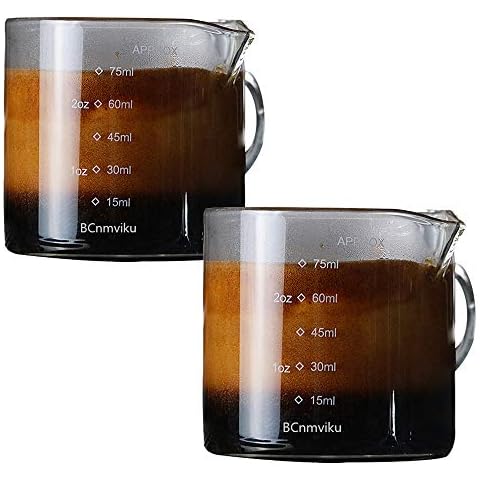 2 Pack BCnmviku Measuring Cups Shot Glasses Espresso Parts Double Spouts Milk Cup Clear Glass Cover