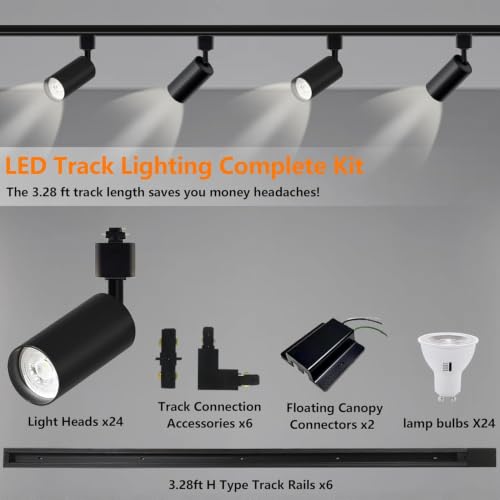 Image of Plug in Track Lights 24 Lights LED Track Lighting Kits H Type 6000k