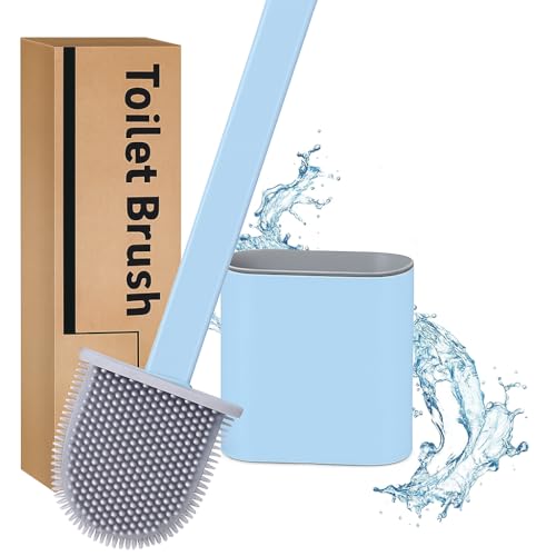 Image of Zuku Toilet Cleaning Brush Bathroom Cleaning Accessories Toilet Brush with Holder Stand Silicon Toilet Brush Cleaner Commode Cleaning Brush Wall Mounted Bathroom Cleaning Accessories(Blue,Pack of 2)