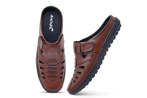 Image of ARAMISH Back Open Genuine Leather Fisherman Sandals for Men