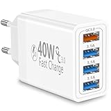 USB Ladegerät, Rombica 40W 4-Ports Schnellladegerät USB-A Netzteil Mehrfach Ladegerät, 4USB Power Adapter Fast Charger Ladestecker für iPhone 17 17 Pro Max 16 Pro 15 14 13 12 11, iPad, Samsung, Handys