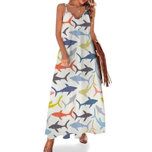 Robe longue requin coloré au motif imprimé estival et coupe maxi fluide sans manches