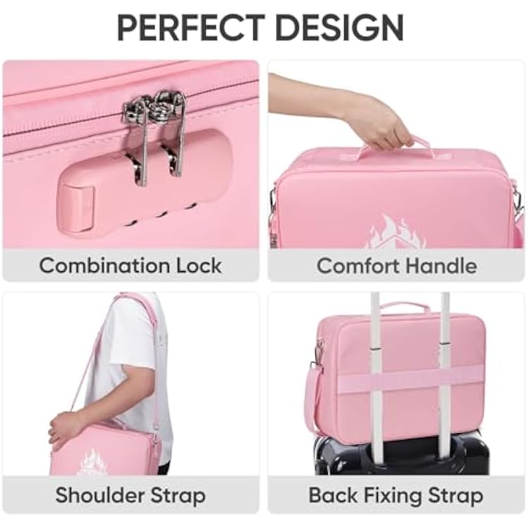 BALEINE Fireproof Document Box with Lock, Portable Fireproof Document Bag Waterproof Fire Proof File Boxes for Documents, File Organizer Box for Important Paperwork (Pink, 15''x11''x4'')