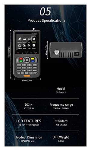 Mètre pointeur de satellite DVB-S2 V8 Finder2 pour réglage parabole - 8