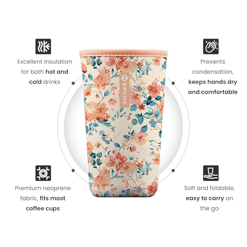 Image of Iced Coffee Sleeve - Neoprene Reusable Cup Sleeves for Drinks, Insulated Drink Sleeves to Keep Hands Dry & Drinks Cold, Stylish & Durable Coffee Sleeves (Spring Camellia, Medium: 22-29oz)